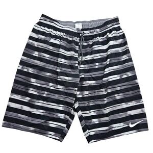 Nike Mens Striped Swim Trunks Black Grey White NESS9462-001 Size Small